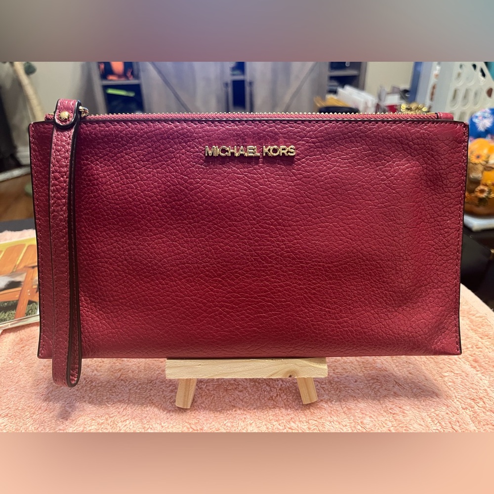 Michael Kors Dark Pink Leather Wristlet/Wallet